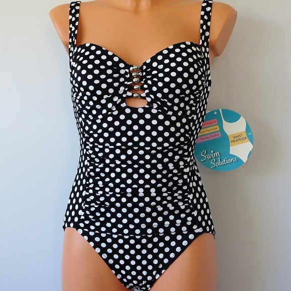 Swim Solutions Other - Swim Solutions Beaded Mio NWT 1 Pc Polka Swimsuit